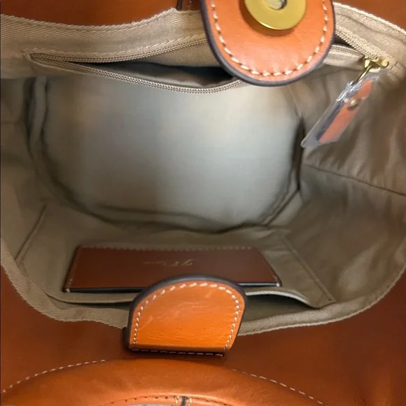 J. Crew Tan Leather Bracelet Crossbody Bag with Gold Handles - Picture 6 of 9